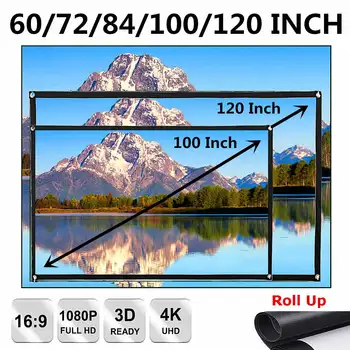 

LEORY 16: 9 Projection Screen Cloth 60/72/84/100/120inch Outdoor Soft Screen Projector Movie Foldable for Home Camping Film