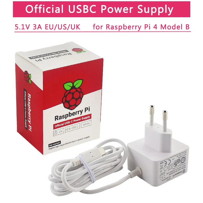 Raspberry Pi 4 Official USB-C Power Adapter 5.1V 3A Power Supply 1.5m 18 AWG Cable Power Charger for