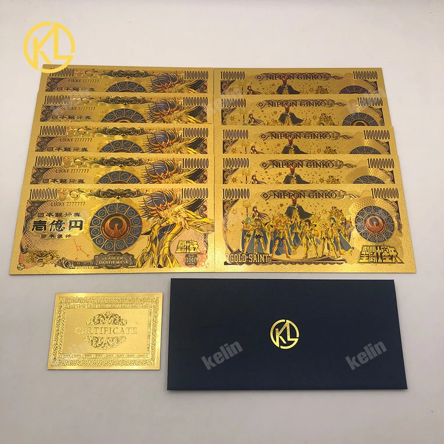 Many Designs Japanese Cartoon Saint Seiya Series Action Gold bar Gold banknote plated coins Anime Cards classic Collection Gift commemorative coin commemorative banknotes gold plated banknote anime banknotes collectible card gold bar coin