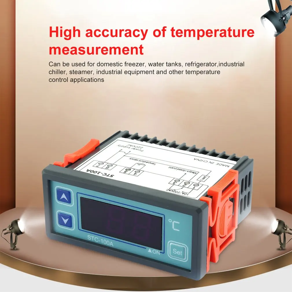 Цифровой регулятор температуры, термостат для холодильника, терморегулятор, датчик термопары, STC-100A