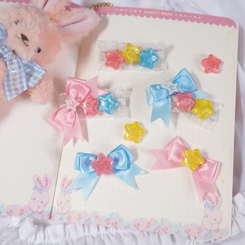

Handmade Sweet Yellow XINGX Pink Blue Bow Barrettes Cute Sweet Lolita Headdress Rainbow Doll House