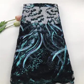 

2019 Latest African Net Lace Fabrics/ High Quality French Net Embroidery Sequins Tulle Lace Fabric For Nigerian Wedding Dress