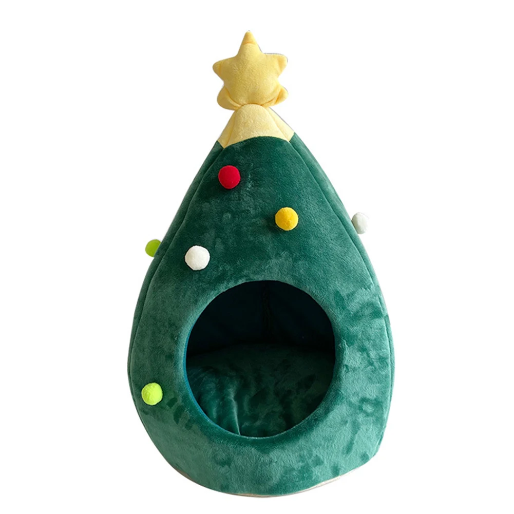 Christmas Tree Elk Pet House Semi Closed Soft Kitty House Kennel Cats Dog Bed TP899 - Цвет: Белый
