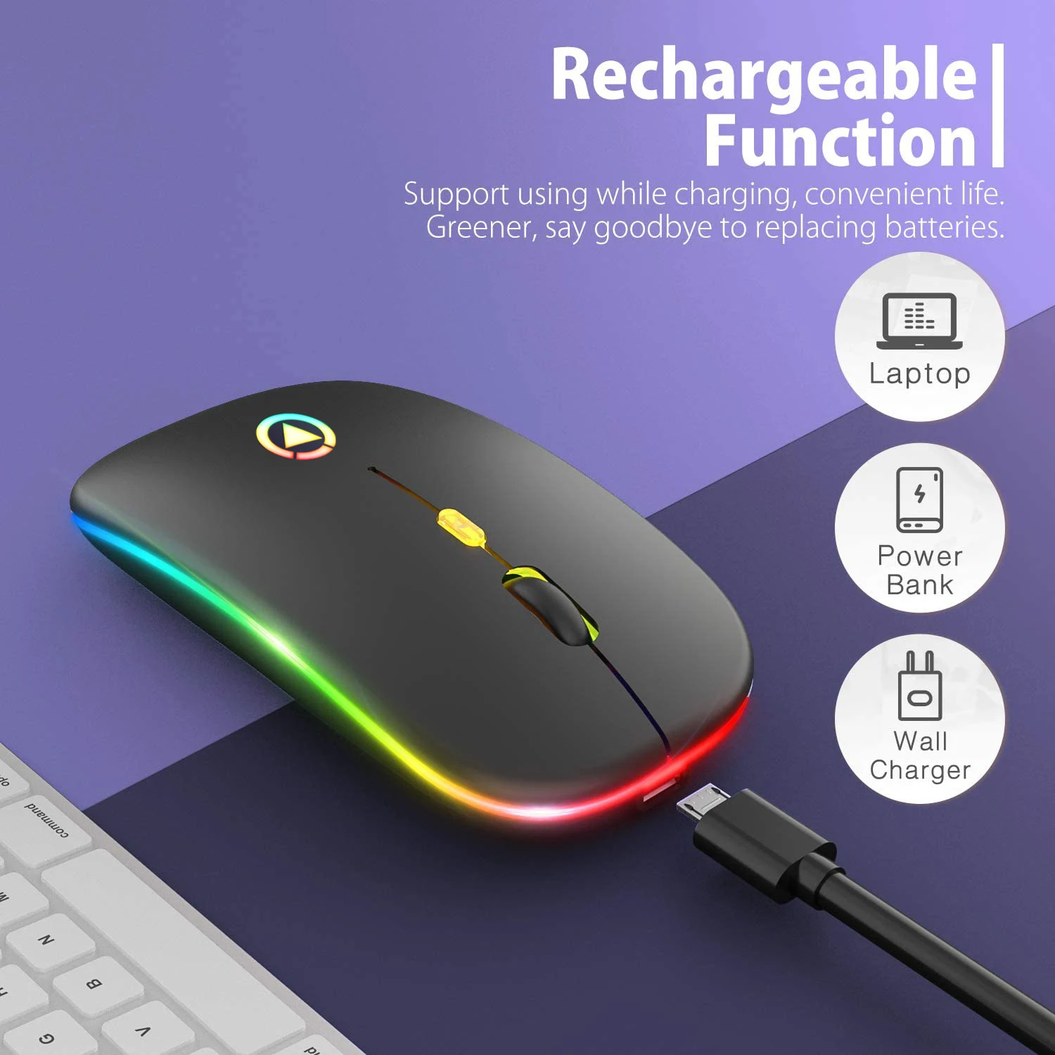 Wireless Gaming Mouse 2400 DPI Rechargeable Adjustable 7 Color Backlight Breathing Gamer Mouse Game Mice for PC Laptop cool computer mouse