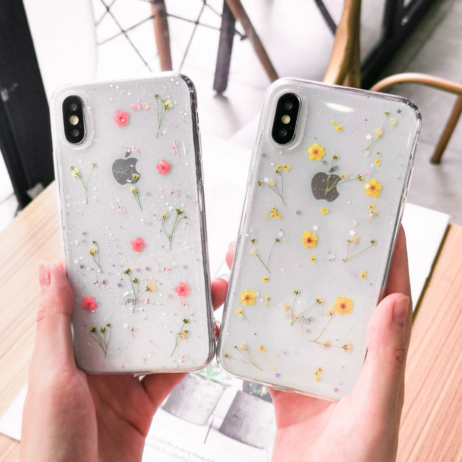 Блестящий чехол для телефона ins с настоящими цветами и высушенными iPhone 11 Pro Max X XR XS