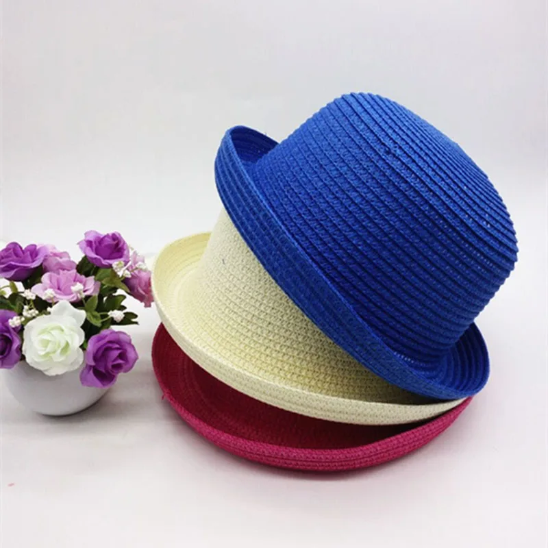 Sun Hat for Parent-child Adult/Child Straw Knit Woven Curled Dome Men Women Summer Beach Travel Sunscreen Bowler Hat U29 sun hat sun protection hat