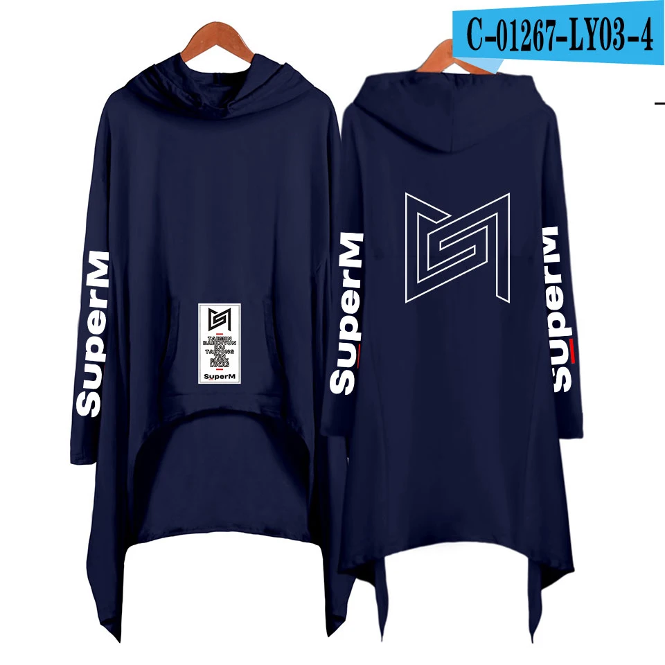 Новинка! Необычные толстовки SuperM Ablum, модные, негабаритные, Ulzzang, с капюшоном, женское платье, K Pop, свободное, женское платье - Цвет: navy