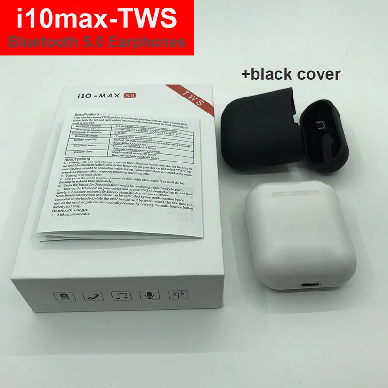 add BK cover Оригинальные i10 max TWS беспроводные наушники Bluetooth 5,0 наушники с зарядным устройством микрофон для i10 i12 i60 для iphone Android samsung - Цвет: add BK cover