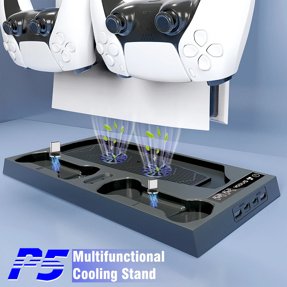 Ps5 Ventola Di Raffreddamento Del Supporto Di Raffreddamento 2 Controller Caricatore Magnetico Dock Station Di Ricarica 4 Porte Per Console Sony Plays