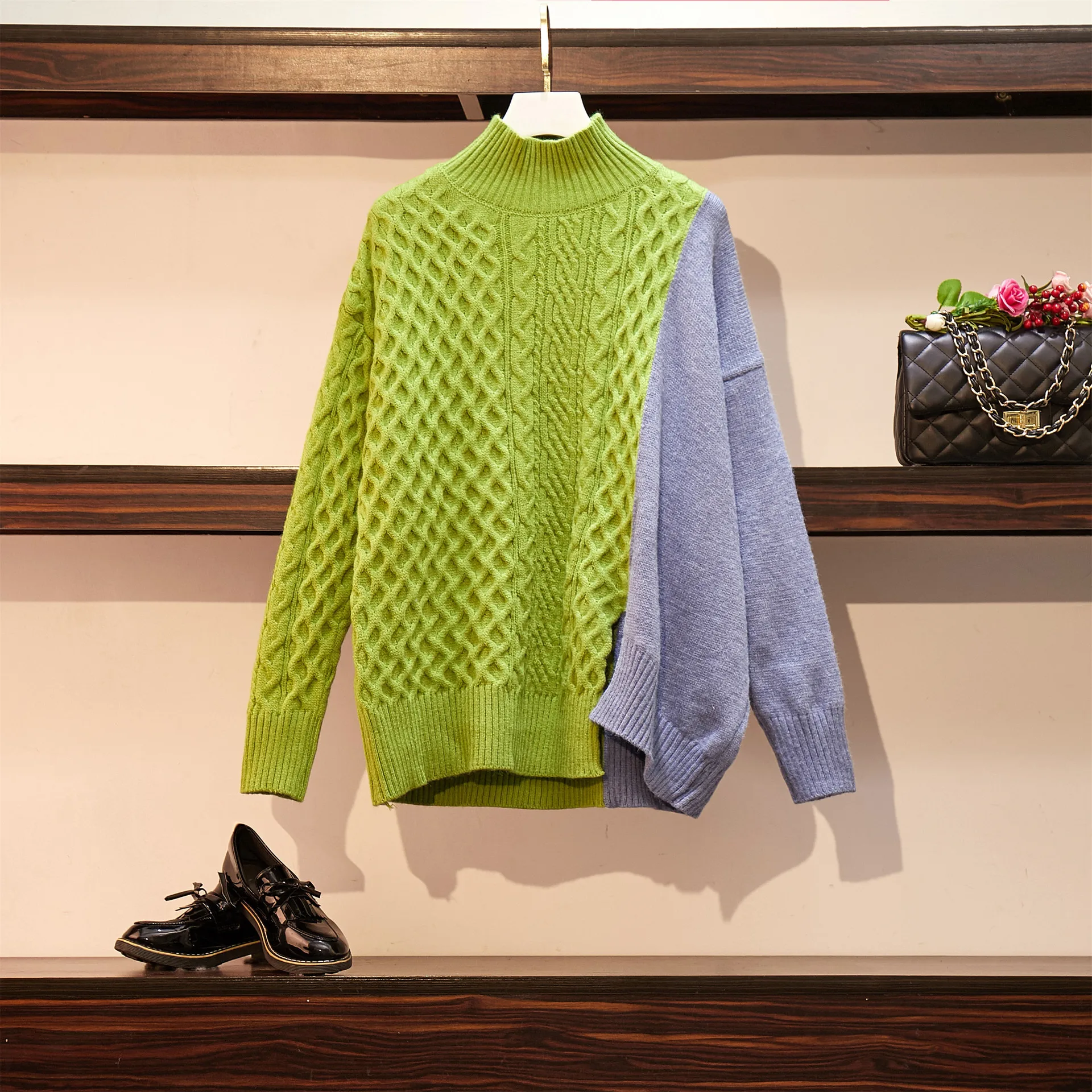 [EWQ] весна осень половина Rurtleneck воротник с длинным рукавом хит цвета Вязание пуловеры Повседневный свитер для женщин AK11215 - Цвет: green