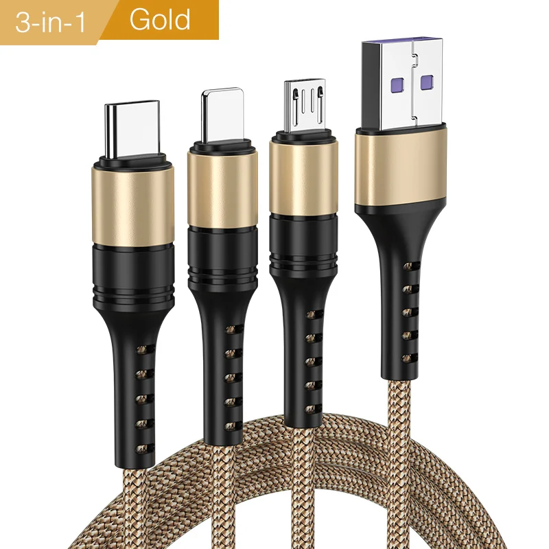 upgrade Round Gold YKZ кабель для мобильного телефона 3 в 1 Micro USB кабель usb type-C кабель для зарядки для samsung Xiaomi huawei USB шнур для освещения - Цвет: upgrade Round Gold