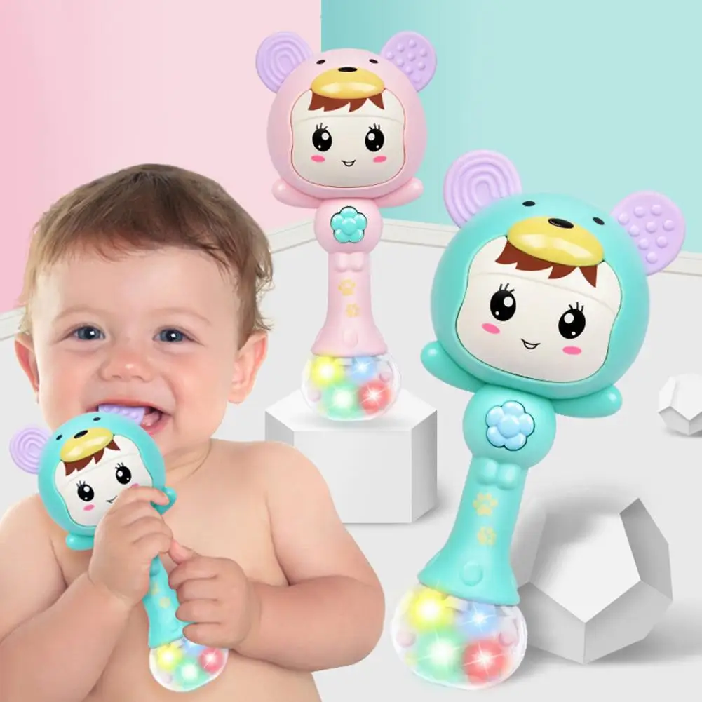 

LED Glowing Hand Rattle Music Sand Hammer Soft Teether Development Baby Toy light will change with the rhythm gift for infant