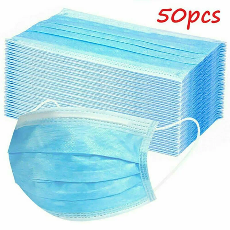 

50Pcs Ear-Loop Disposable 3Ply Face Mask Anti-dust Respirator Protective Filter Mouth-muffle Facial Cover breathable Dust-proof