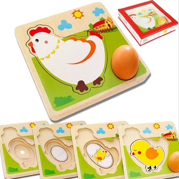 

Multi-layer chicken hen grow up cartoon children wooden puzzle panel processing early simulation egg toy