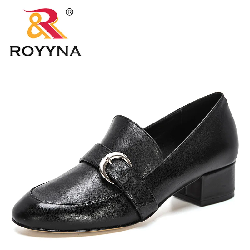 

ROYYNA 2021 New Designers Popular Solid Color Round Toe Heels Women Pumps Real Genuine Cow Leather Ladies Shoes Office Footwear