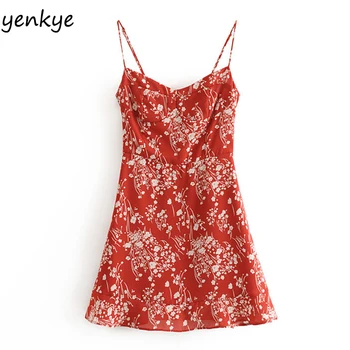 

Women Prairie Chic Vintage Floral Print Sexy Sling Dress Romantic Lady Sleeveless A-line Mini Summer Chiffon Dress OMZZ6883