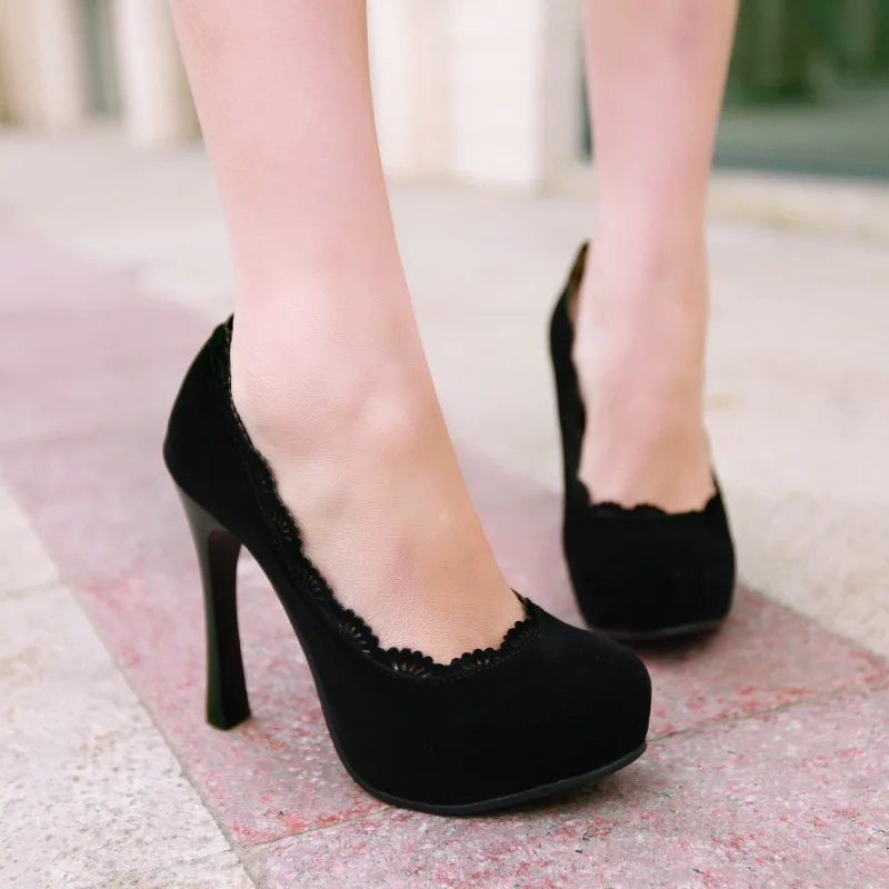 

Spring Europe And America Fashion Flounced round-Toe Ultra-High-Heel Wedding Banquet Large Size WOMEN'S Shoes High Heel Shoes