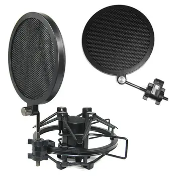 

Besegad Double-layer Iron Mesh Microphone Mic Wind Screen Anti Pop Filter for Studio Recording Video Chat Broadcasting