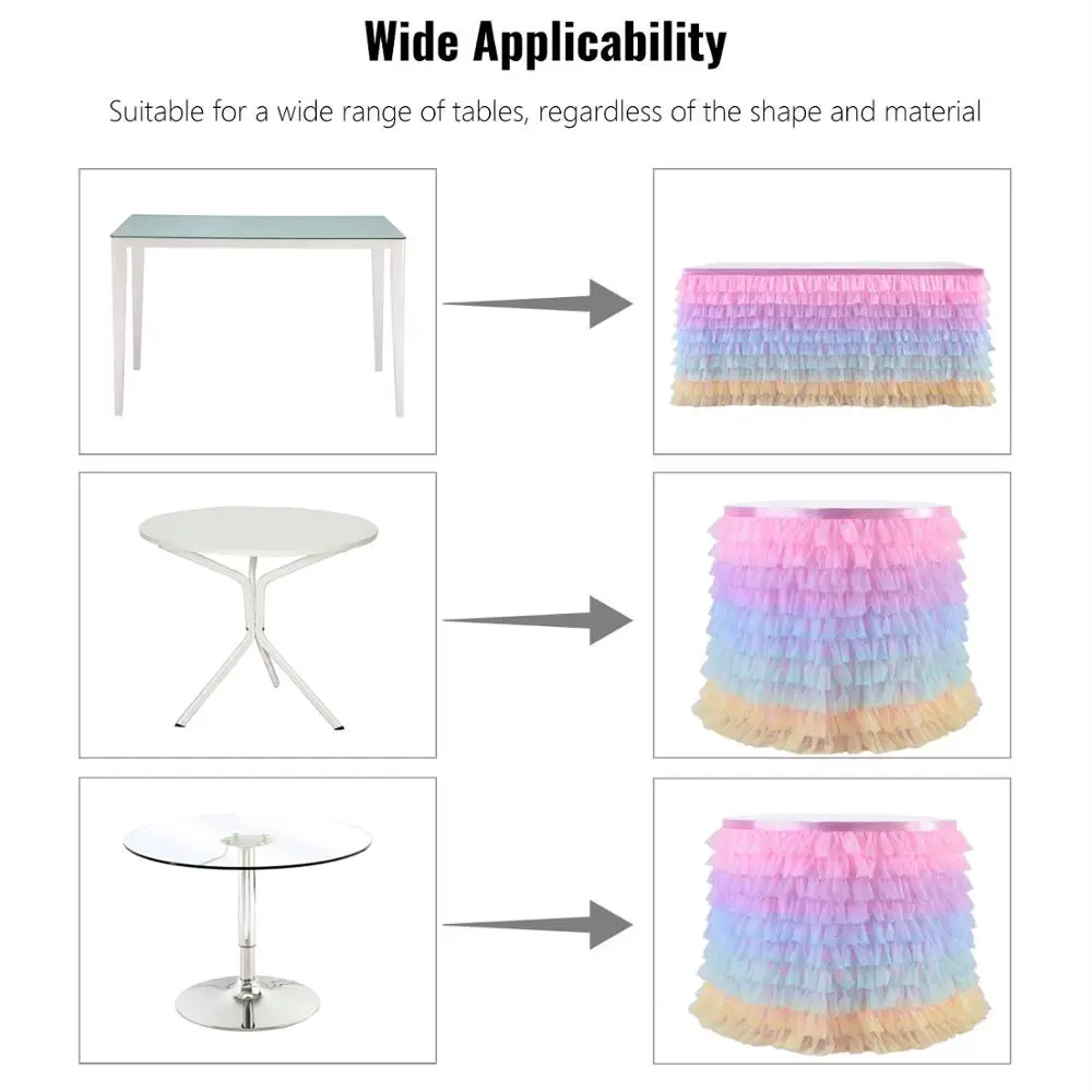 Round Table Skirts for Wedding Decor Tulle Tutu Banquet Table Skirt Mermaid Birthday Party Decor for Kids Cloth Skirting