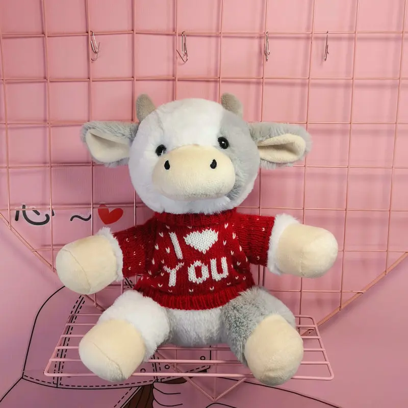 

Stylish Cute Net red zodiac cow mascot plush toy cattle Wear scarf sweater soothing doll birthday gift good quality soft Pillow