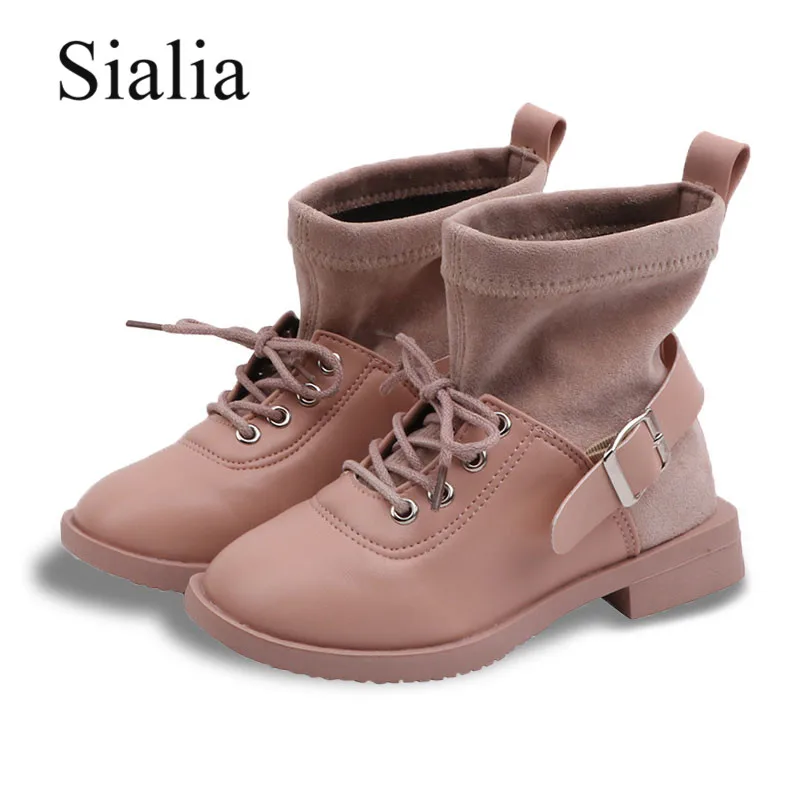 Sialia/модные ботинки для девочек; детская обувь; детские ботинки; зимние теплые хлопковые тканевые уличные детские сапоги на шнуровке с острым носком