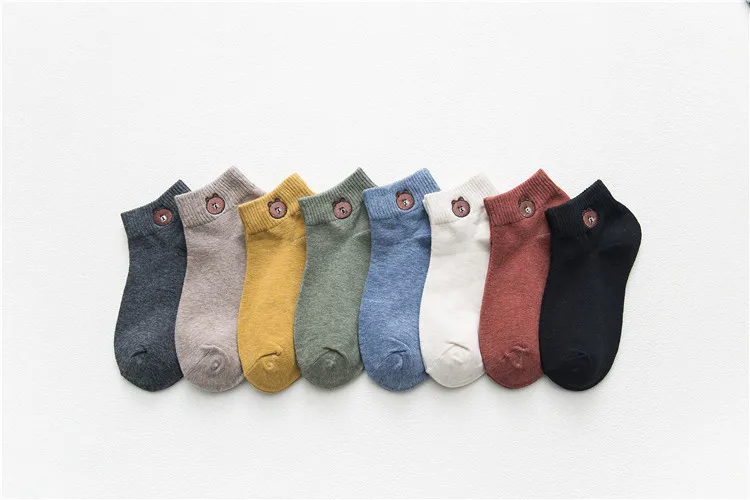 Spring And Summer New Style College Style Low-Cut Low Top Versatile Cotton Short Socks Japanese-style Cartoon Bear Embroidered W