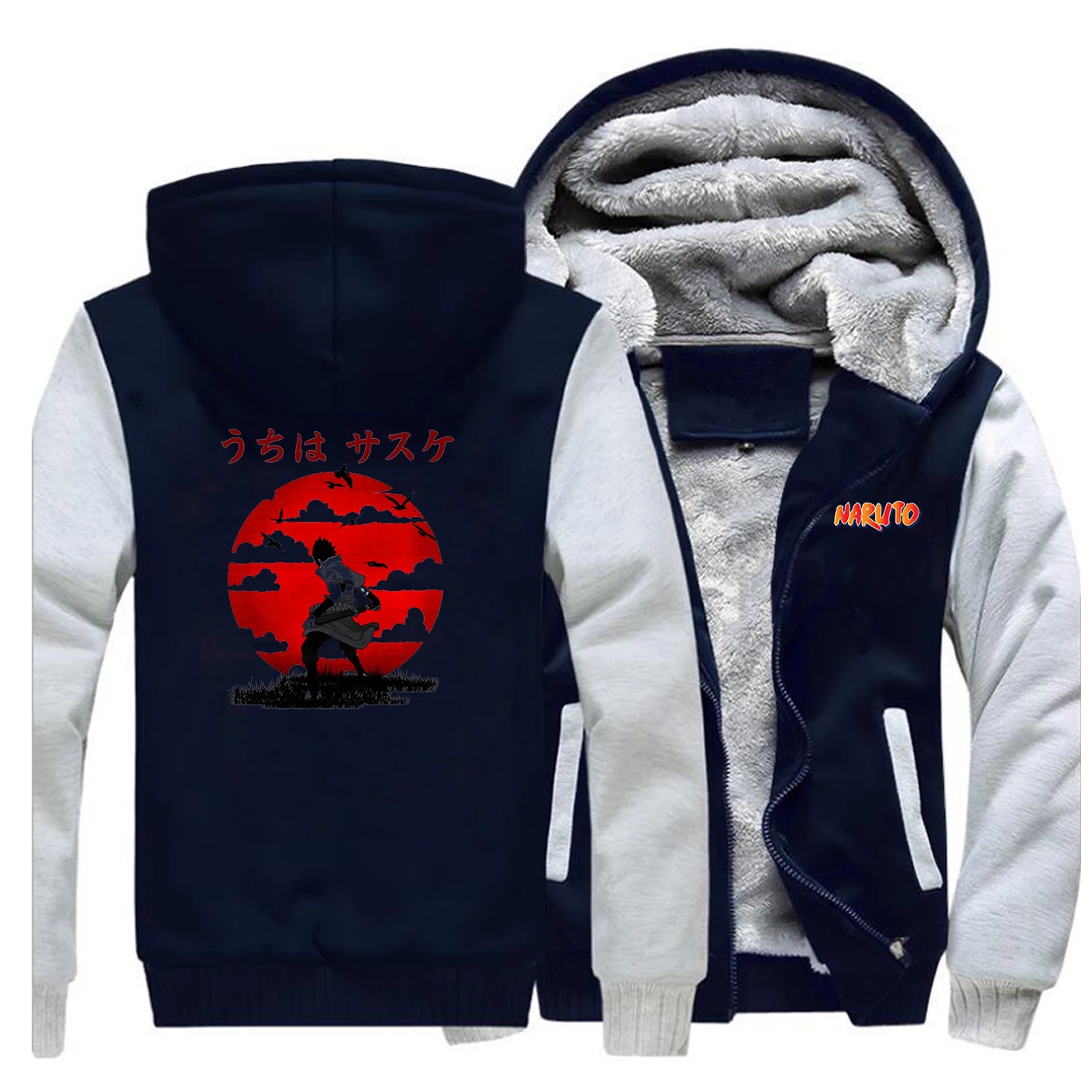 Sasuke Uchiha Naruto, осенне-зимние толстовки,, куртки японского аниме, мужские куртки, повседневная флисовая утепленная уличная толстовка с капюшоном