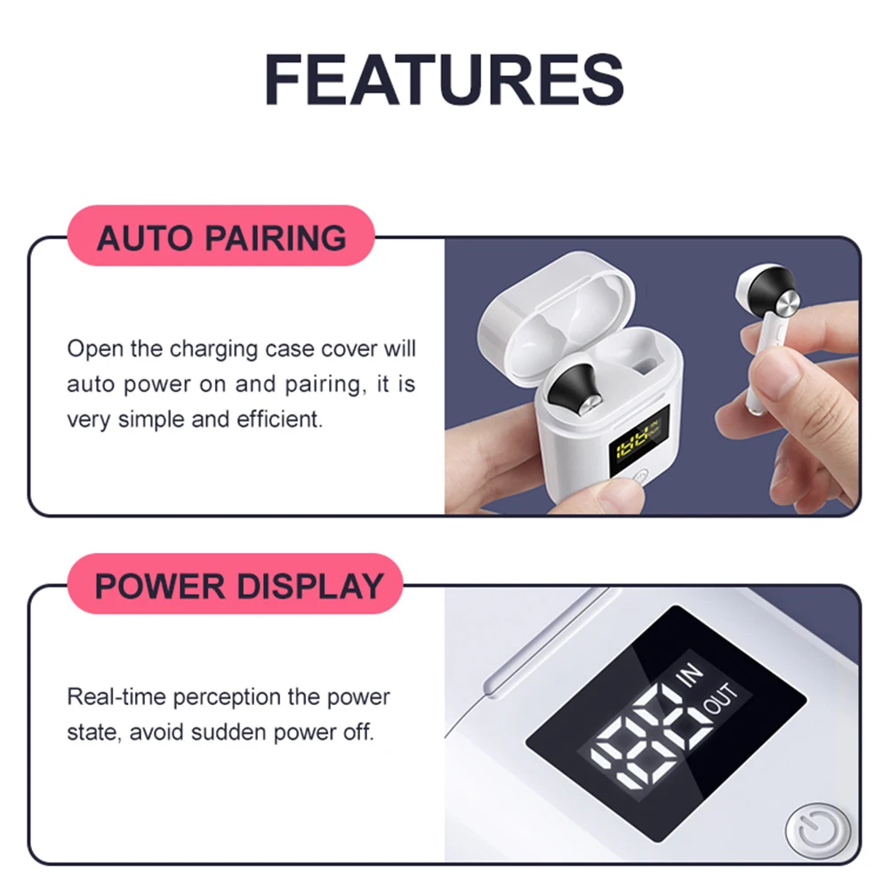 5,0 Bluetooth наушники 500 мАч Зарядное устройство светодиодный цифровой дисплей беспроводные наушники 3D стерео наушники-вкладыши Hands-free наушники