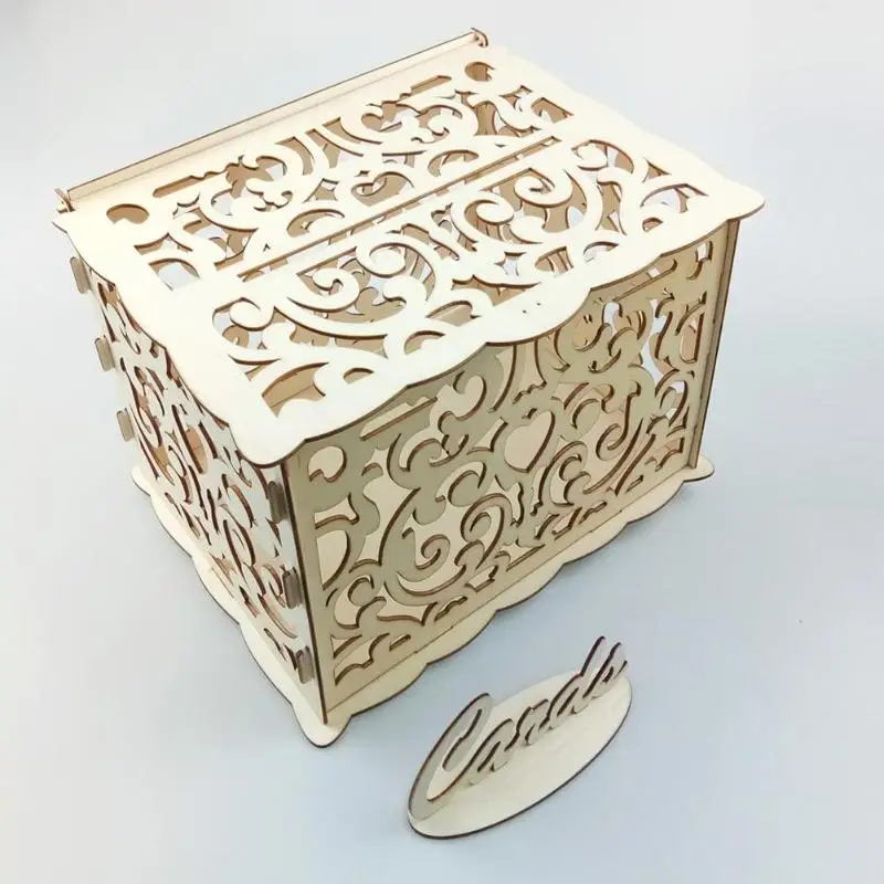 DIY Деревянные Полые свадебные карты коробка для хранения подарочный контейнер вечерние деревянные принадлежности коробка свадебные принадлежности визитная карточка коробка