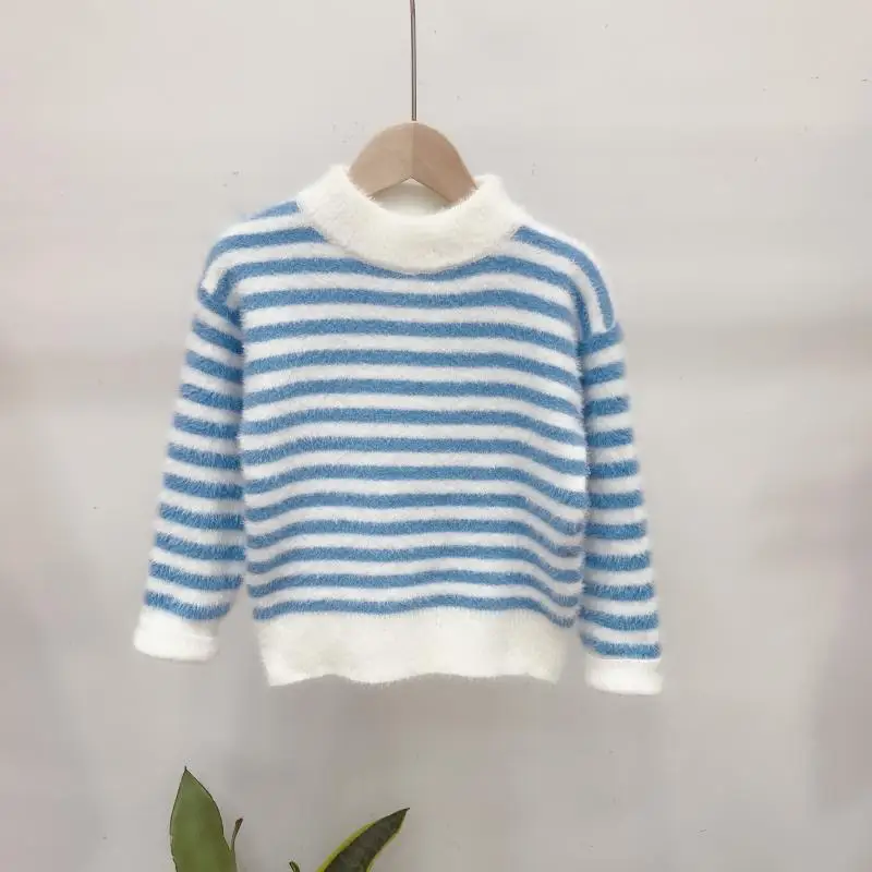 Girls Winter Sweater Water Mink Velvet Kids Wool Knit Clothes New Baby Boys Stripe Pullover Sweaters for Children Clothing