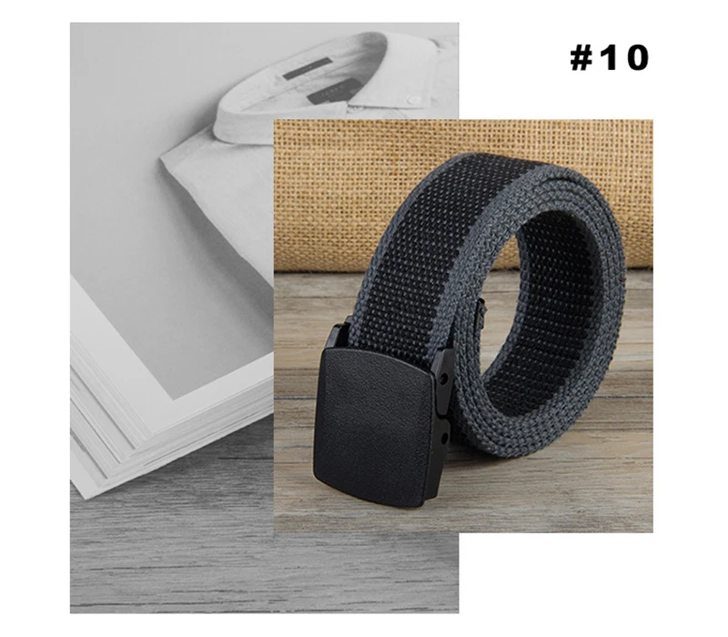 elastic belt for men Fashionable Plastic Button Leisure Student Stripe Canvas Woven Belt mens black belt