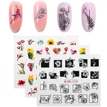 1 шт. цветы наклейки s для ногтей дизайн Белый Черный цветок лист линейный Маникюр слайдеры 3D дизайн ногтей декоративные стикеры Наклейка