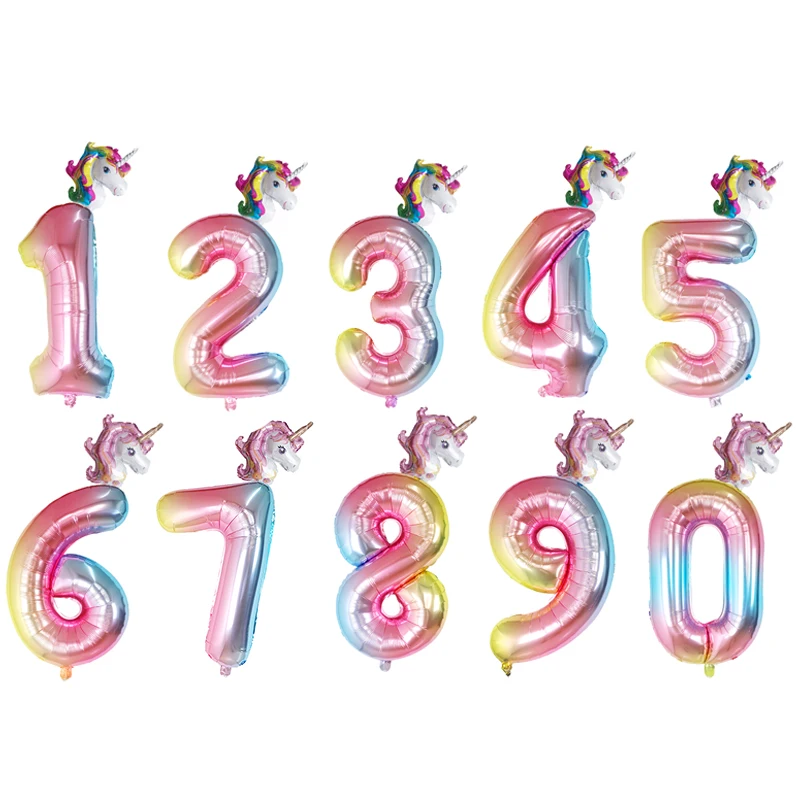 

2pcs Rainbow Unicorn 30inch Gradient Color Foil Number Balloons Kids Birthday Party Decoration Balloon Event Baby Shower Decor