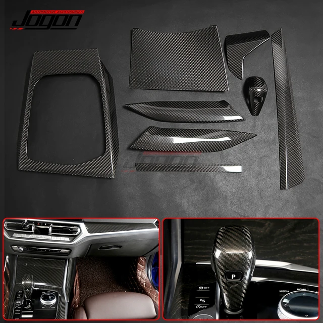 8ピース/セットリアルカーボン繊維bmw 3 4シリーズG20 G21 G22 G23 G26  2020車センターconsoleギアヘッドノブパネルトリム
