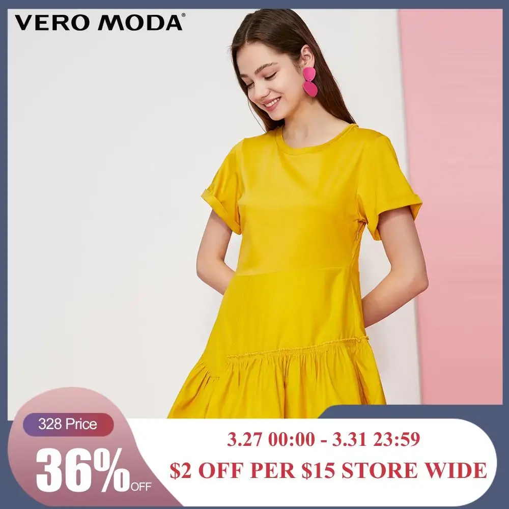 

Vero Moda Women's Cotton Round Neckline Asymmetrical Hemline Dress | 31927B542