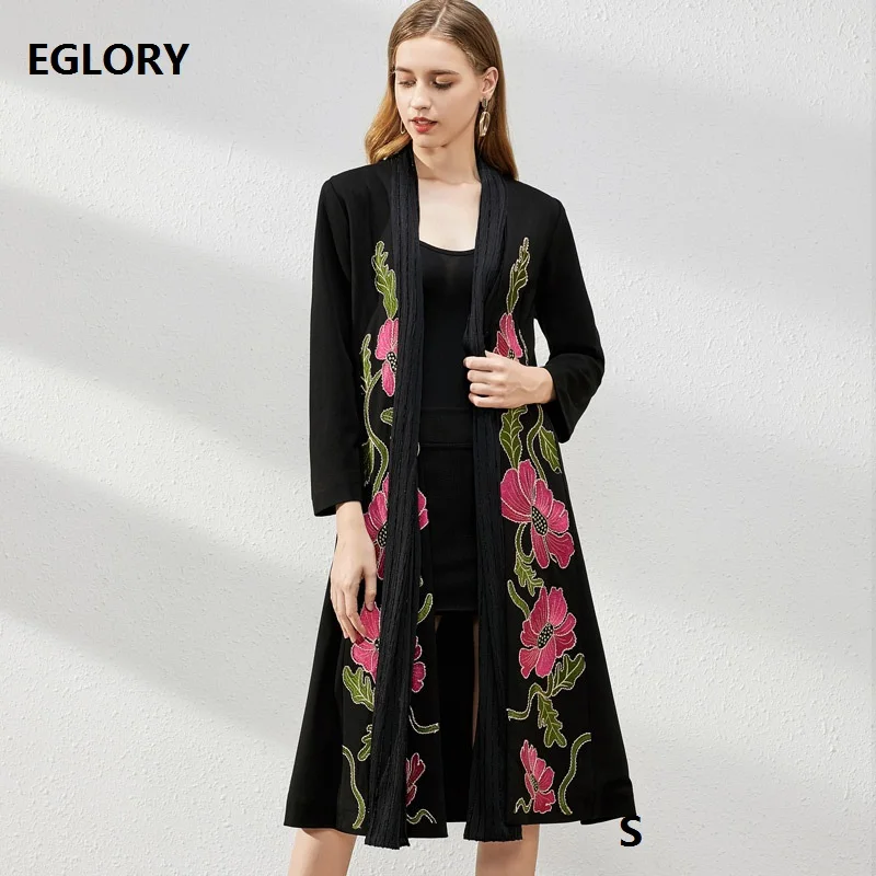 

Elegant 1950s Long Coats Outerwear 2020 Autumn Winter Overcoats Women Exquisite Embroidery Scarves Patchwork Plus Size Coat 4xl