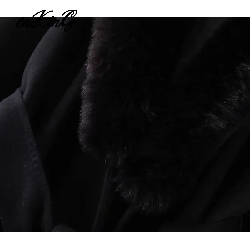 winter long za coat women england style vintage Wool collar splicing hooded oversize sashes thick woolen overcoat women