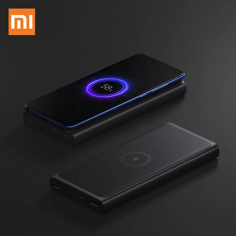 Беспроводное зарядное устройство xiaomi 10000 мАч mi power bank, внешнее Qi Быстрое беспроводное зарядное устройство, портативное зарядное устройство mi ni battery bank