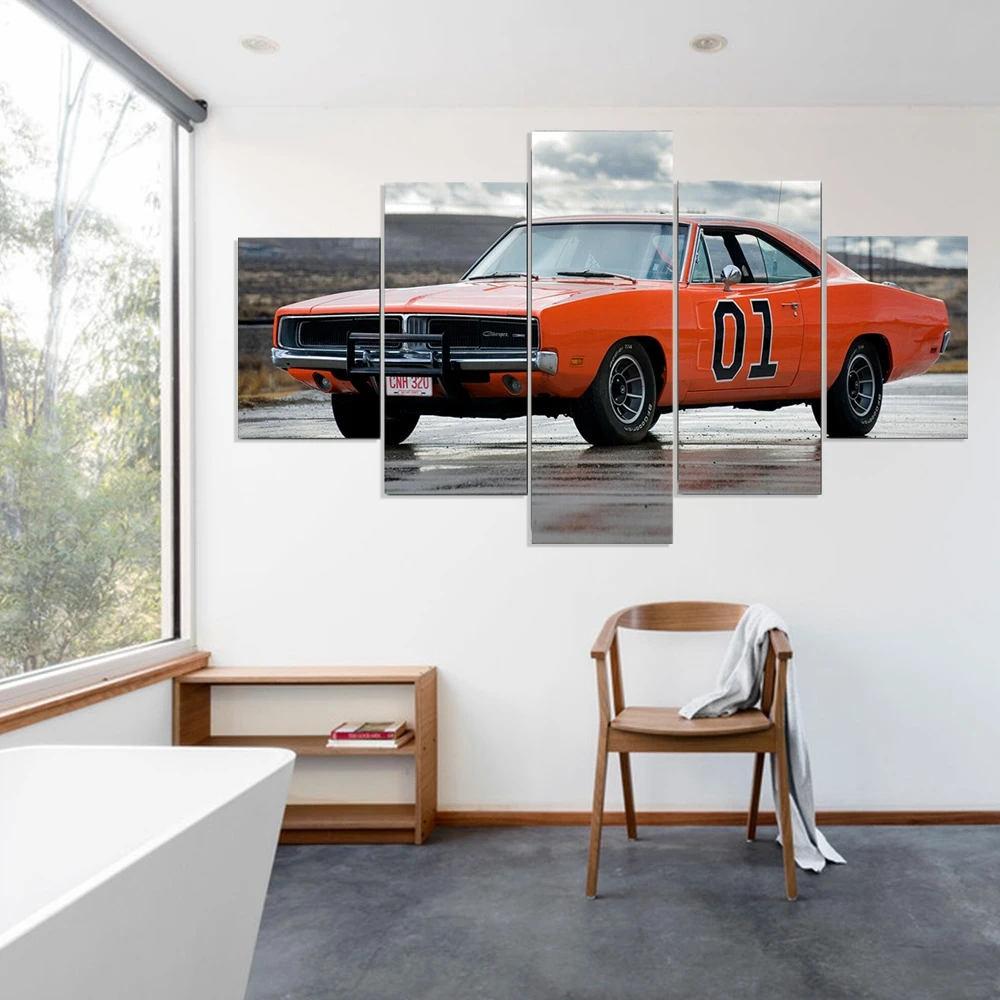 

No Framed Canvas 5Pcs 1969 Dodge Charger General Lee Wall Art Posters Pictures Home Decor Paintings Decorations