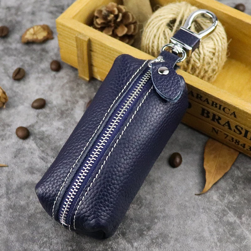 Genuine Leather Car Key Protection Case Men Keychain Coin Purse Casual Housekeeper Holders Zipper Key Covers Wallet Unisex