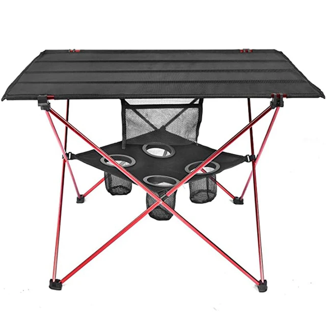 Mesa de camping portátil plegable, mesa de picnic ligera, mesa de playa de  lona impermeable para exteriores con 4 portavasos y bolsas de transporte