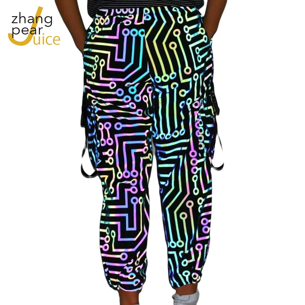 

Men Winter Spring Colorful Night Reflective Pants Street Jogger Pants Men Hip Hop Punk Trousers Male Print Party Club Pants