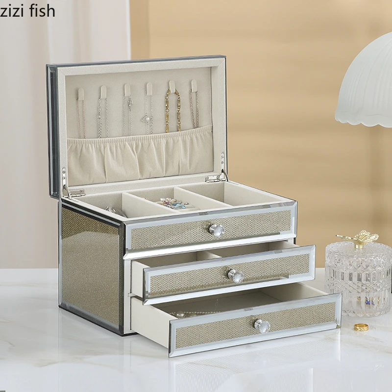 Glass Jewelry Box Multilayer Jewelry Storage Box Earrings Ring Tray Necklace Organize Boxes Drawer Organizer Jewelry Organizer