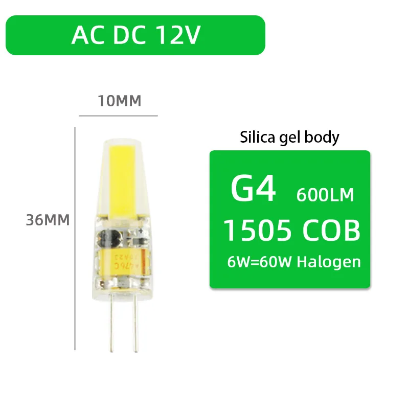 10 шт. G4 COB светодиодный лампы ACDC 12V 6ВТ AC220V 6 Вт 10 Вт светодиодный G4 лампа с украшением в виде кристаллов светодиодный светильник лампа лампада Lampara Bombilla ампулы светодиодный G4 3W 4W - Испускаемый цвет: ACDC 12V 6W COB