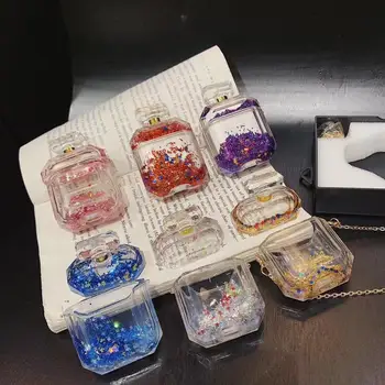 

Perfume Bottle Metal Chain Dynamic Liquid Quicksand Clear Case for Apple Airpods 1 2 Wireless Earphone Cover Earpods Accessories