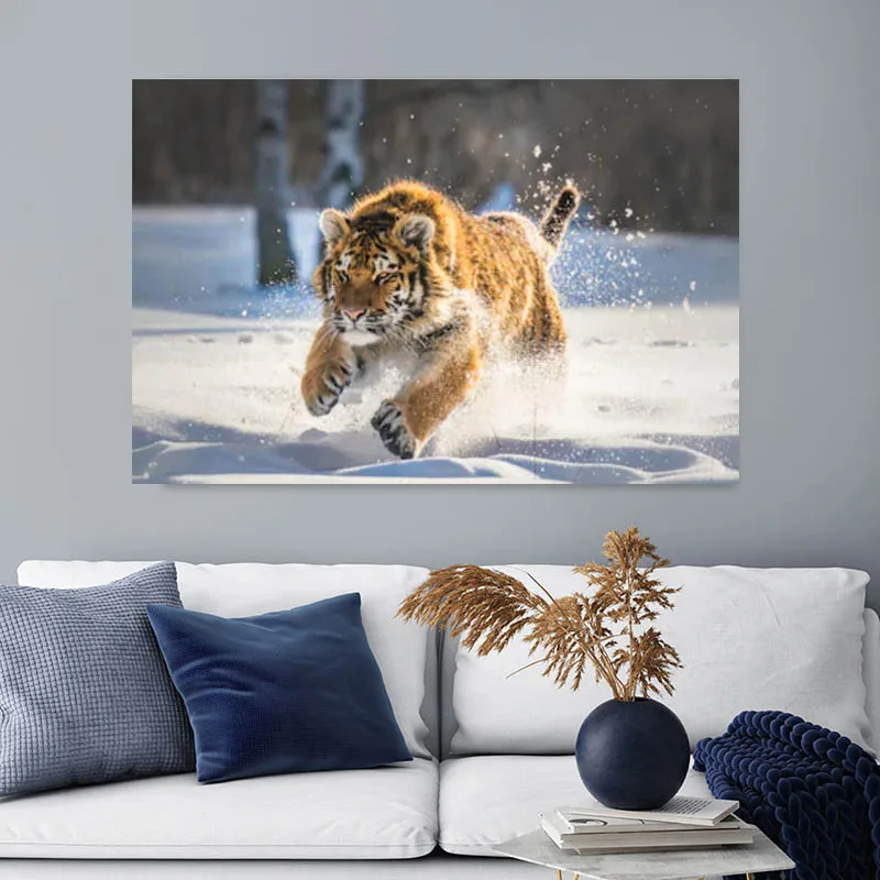 RELIABLI ART Animal Pictures Wall Art Canvas Paintings Tiger Running Snow For Living Room Decoration Posters And Prints No Frame | Дом и сад