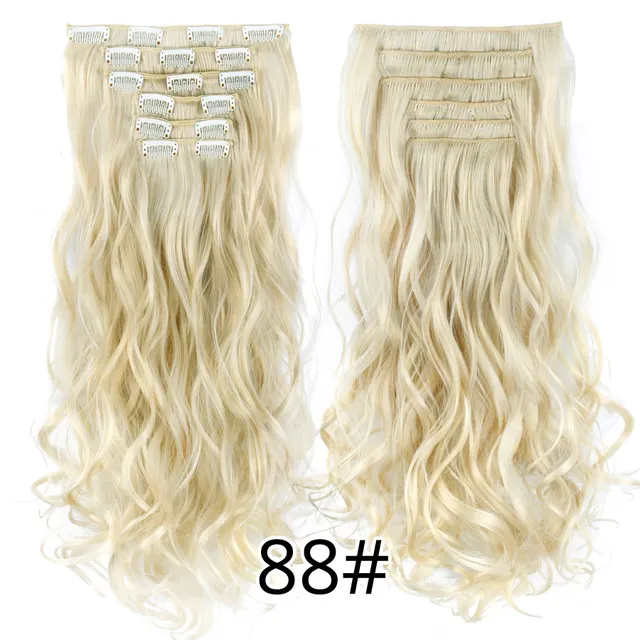 Synthetic 6H/613# Clip In On Hair Extensions 6Pcs/Set 16 Clips Hair Extension Full Head 55Cm Straight Synthetic Fiber Hairpieces P16/613
