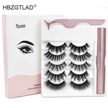 

NEW 3/5 Pairs 5 Magnetic Eyelashes natural long Magnetic Liquid Eyeliner & Magnetic False Eyelashes & Tweezer Set Make up set
