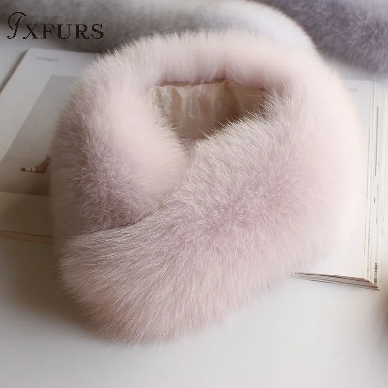 FXFURS, новинка, корейский стиль, женские зимние шарфы из лисьего меха, натуральный мех, с магнитом, легко носить,, воротник из лисьего меха, шарф, кольцо - Цвет: blush