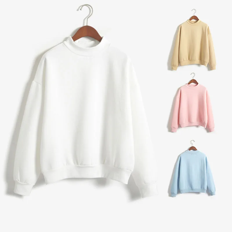 

Cute Women Pullover Sweatshirts Female Round Neck Long Sleeve Warm Sweatshirts Solid Color Cartoon Kawaii Harajuku Pullover